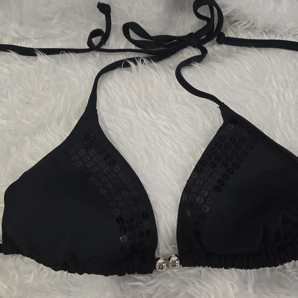 Black Triangle Bikini Top with Textured Fabric